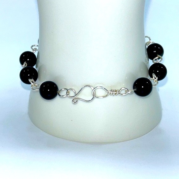 Handmade Feather Charm Bracelet with Natural Obsidian Stones! - Picture 3 of 6